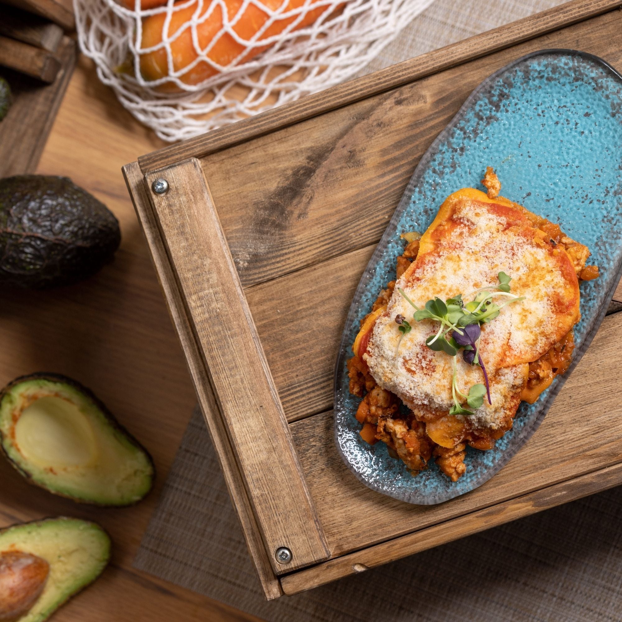 Lasaña rellena de picadillo de pavo y verduras