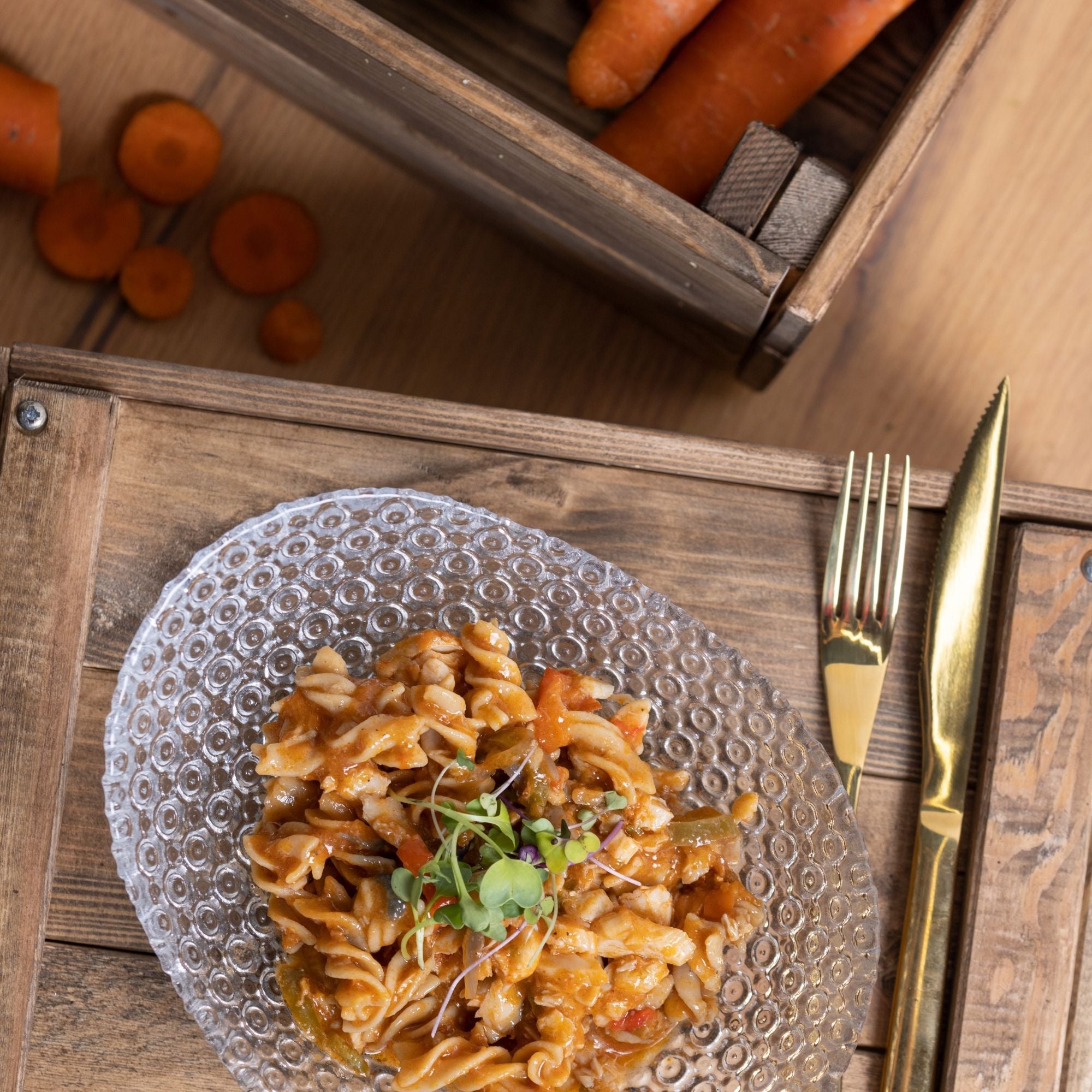 Pasta de legumbre con bacalao